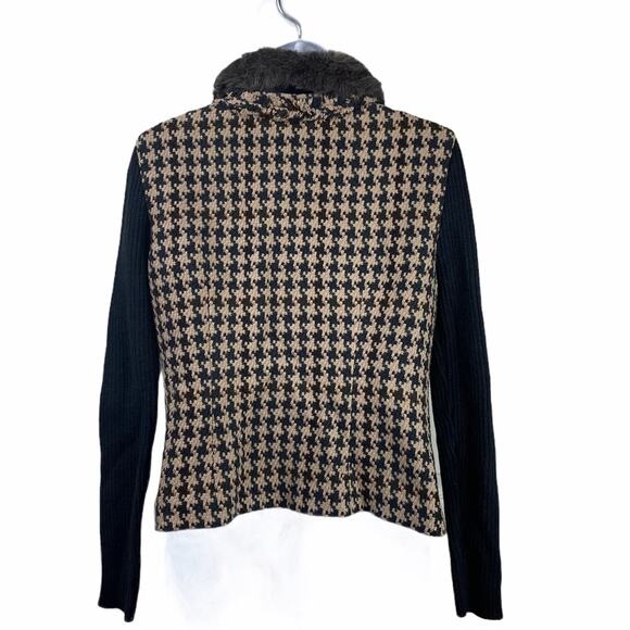 CAbi Houndstooth Wool Blend Faux Fur Collar Jacket Sz 4 - Picture 5 of 8